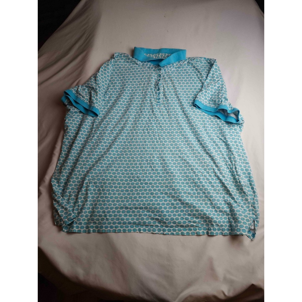 Woman Within Polo Shirt Womens 5X 38/40 Blue Knit Casual Polka Dot Short Sleeve